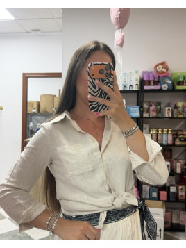 Camisa lino mezclada beige